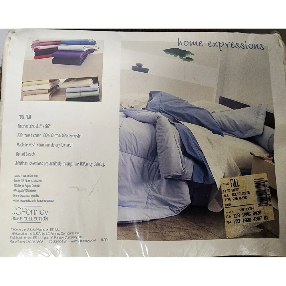 J C‎ Penney Home Collection Home Expressions Full Flat Sheet Ivory 230 TC